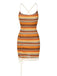 Multicolor 1960s Bohemian Drawstring Knit Straps Dress