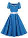 Blue 1950s Solid Sweetheart Neck Belt Dress