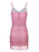 Pink 1920s Spaghetti Strap V-Neck Fringe Dress