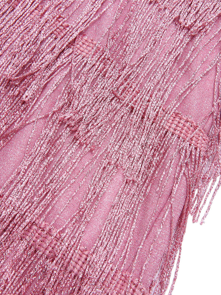 Pink 1920s Spaghetti Strap V-Neck Fringe Dress