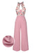 [Pre-Sale] Pink 1930s Floral Halter Jumpsuit