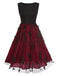 Deep Red 1950s Mesh Butterflies Sleeveless Dress