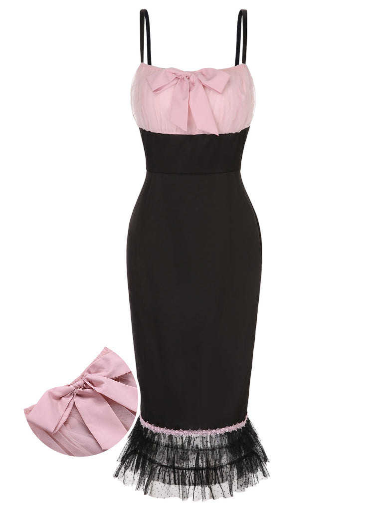 [Pre-Sale] Black 1930s Bow Lace Patchwork Mermaid Dress