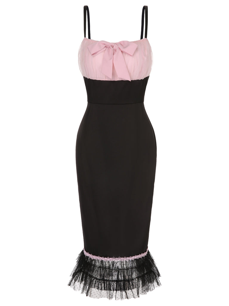 [Pre-Sale] Black 1930s Bow Lace Patchwork Mermaid Dress