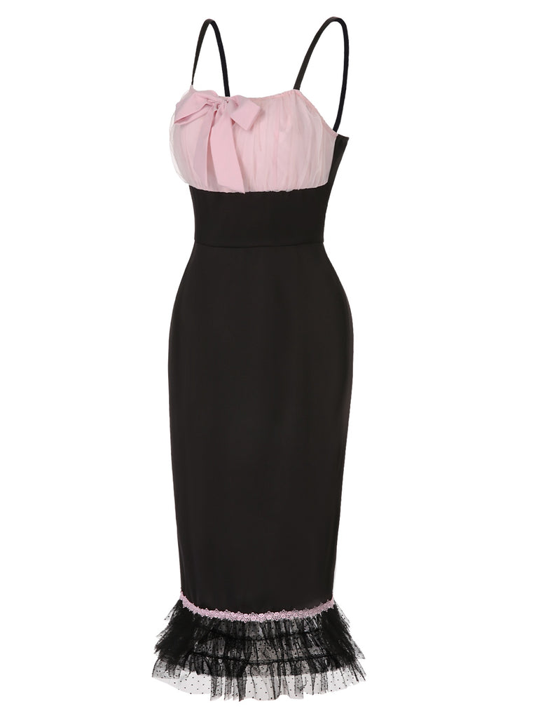 [Pre-Sale] Black 1930s Bow Lace Patchwork Mermaid Dress