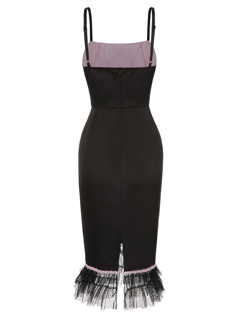 [Pre-Sale] Black 1930s Bow Lace Patchwork Mermaid Dress
