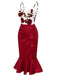 [Pre-Sale] Red 1930s Spaghetti Strap Rose Mermaid Dress