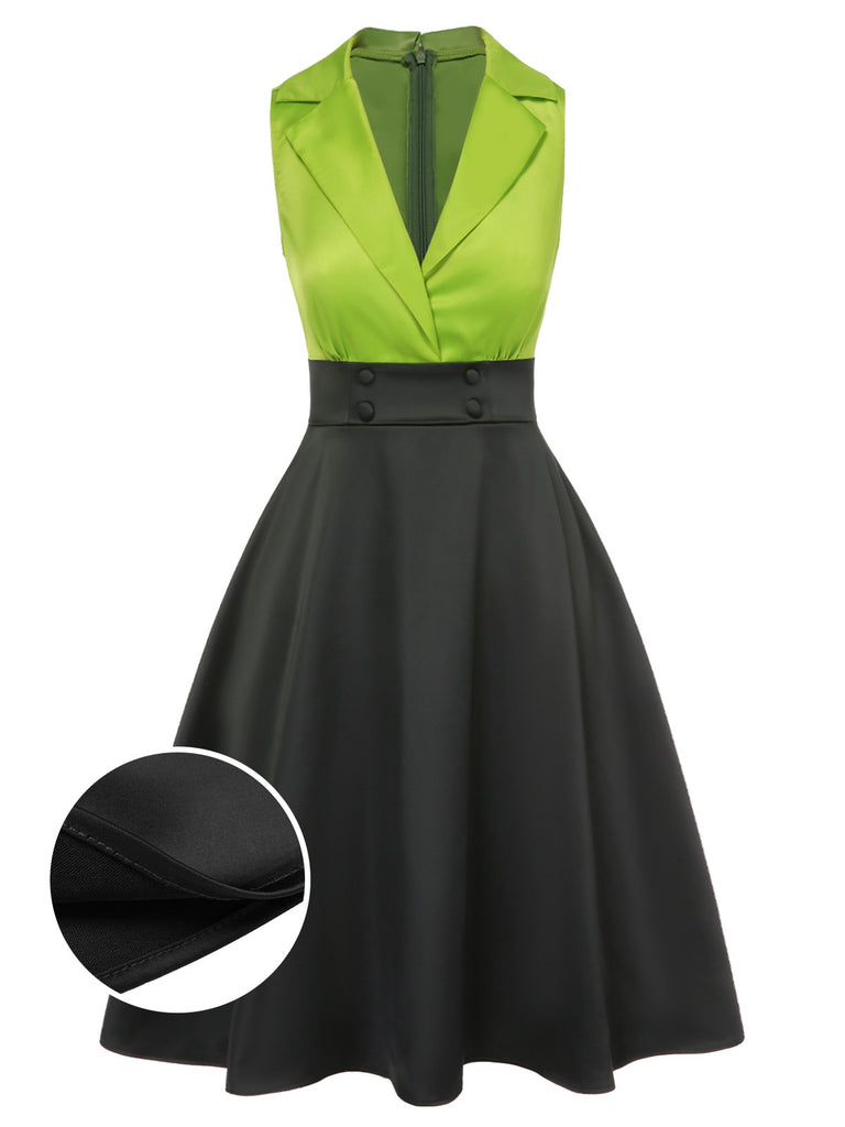 [Pre-Sale] Green 1950s Satin Lapel Patchwork Dress