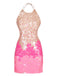 Pink 1970s Crew Halter Sequined Dress