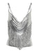 2PCS Silver 1980s Sequined Suspender Tassel Top & Skirt