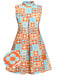 [Pre-Sale] [Plus Size] Orange & Blue 1960s Floral Stand Collar Dress