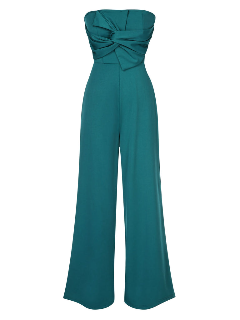 Green 1930s Solid Twist Bandeau Jumpsuit