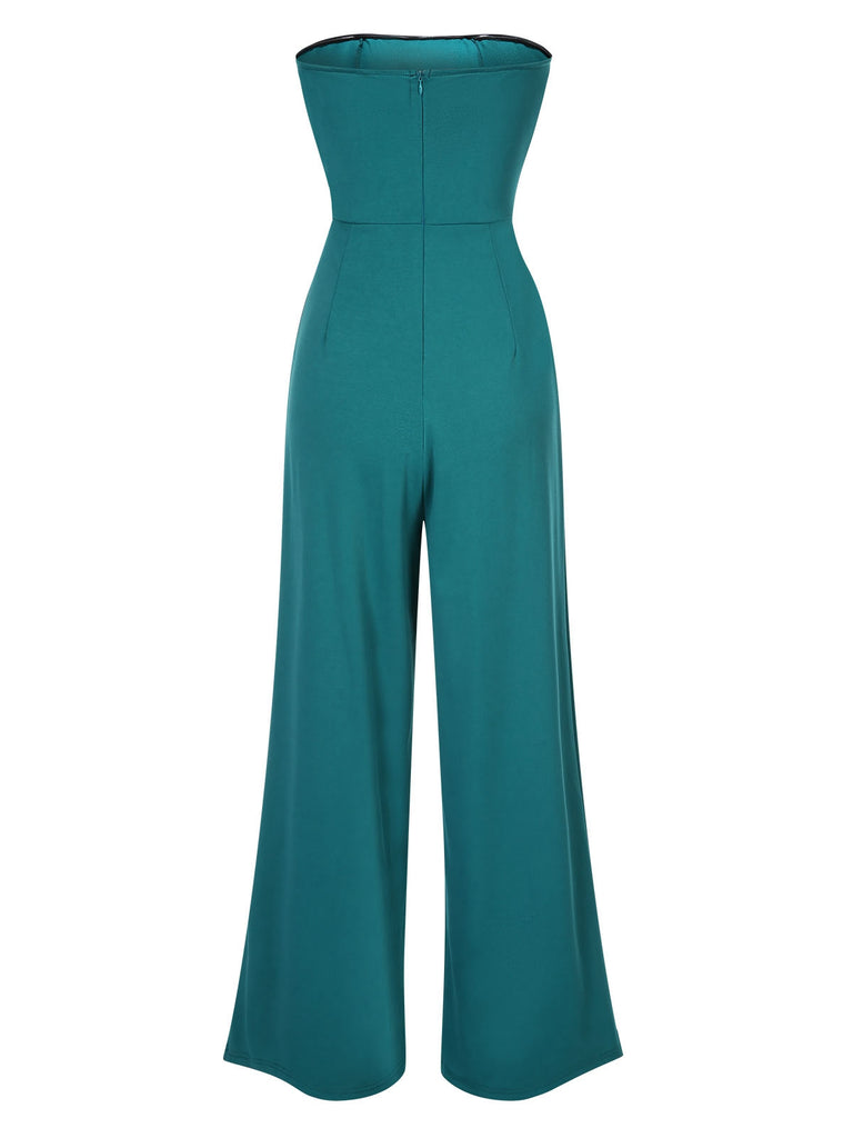 Green 1930s Solid Twist Bandeau Jumpsuit