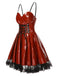 Red 1970s Steampunk Glossy Lace-Up Suspender Dress