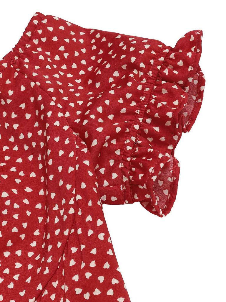 [Pre-Sale] Red 1930s Heart Dots Off-Shoulder Jumpsuit