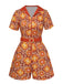 Orange 1960s Cartoon Floral Lapel Romper