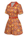 Orange 1960s Cartoon Floral Lapel Romper