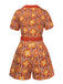 Orange 1960s Cartoon Floral Lapel Romper