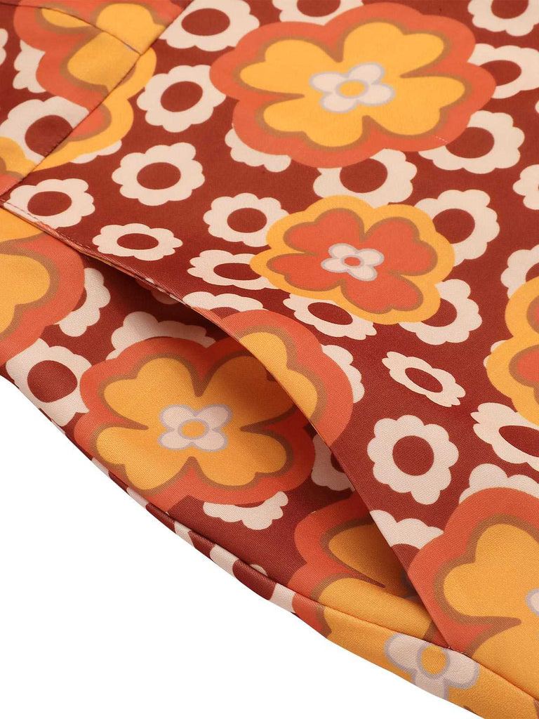 Orange 1960s Cartoon Floral Lapel Romper