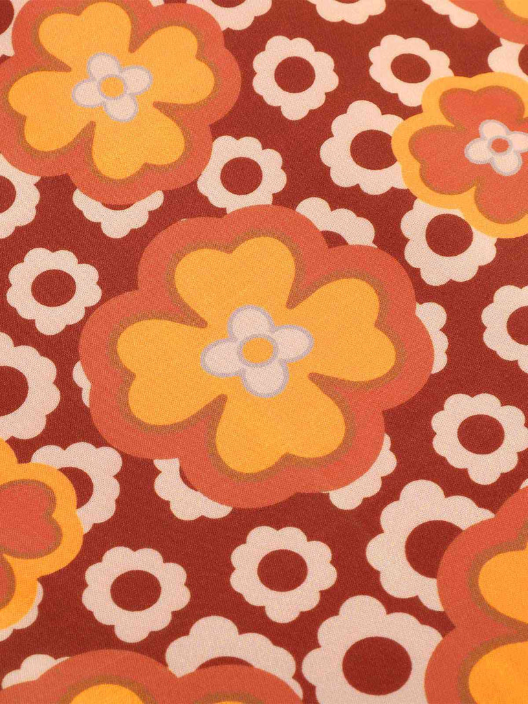 Orange 1960s Cartoon Floral Lapel Romper