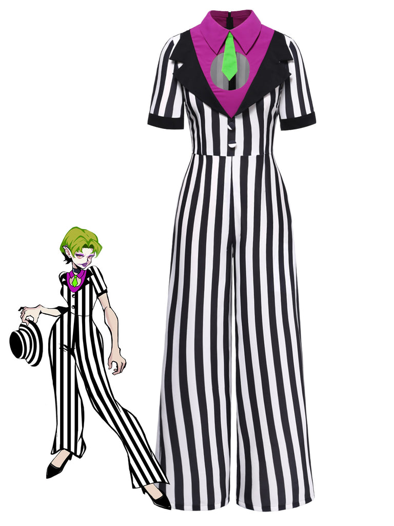 Black&White 1980s Striped Contrast Jumpsuit