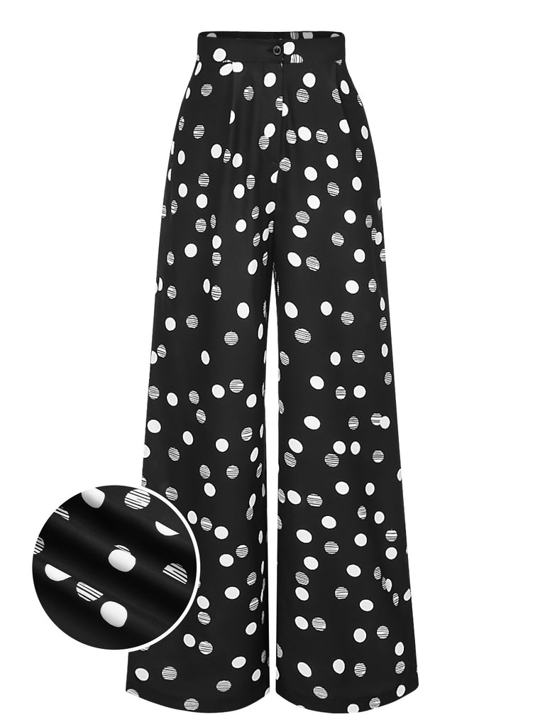 [Pre-Sale] Black 1950s Polka Dots Wide Leg Pants