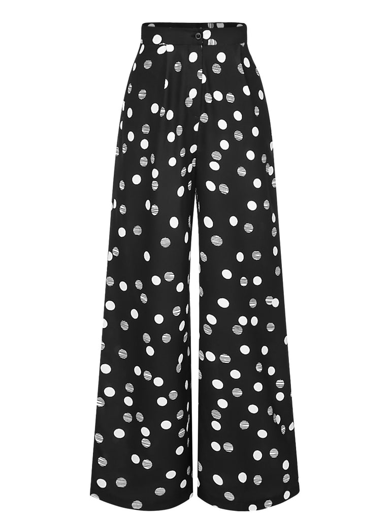 [Pre-Sale] 2PCS 1940s Black Polka Dots Lapel Shirt & Wide Leg Pants