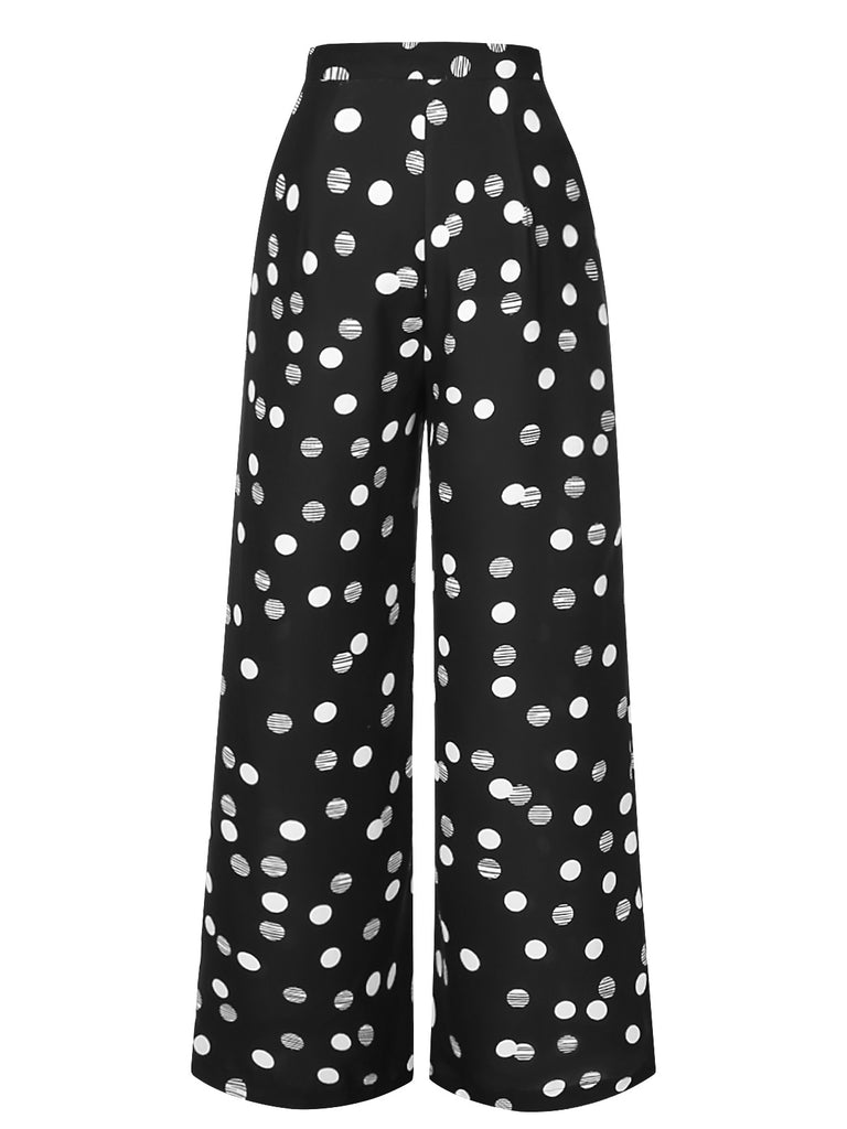 [Pre-Sale] Black 1950s Polka Dots Wide Leg Pants