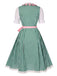 2PCS 1950s Oktoberfest White Top & Green Plaid Dress & Pink Apron