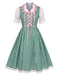 2PCS 1950s Oktoberfest White Top & Green Plaid Dress & Pink Apron