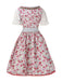 2PCS 1950s Oktoberfest White Top & Rose Dress & Red Apron