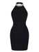 Black 1960s Rhinestone Solid Halter Dress