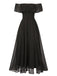 1930s Solid Roll Collar Off Shoulder Slit Dress