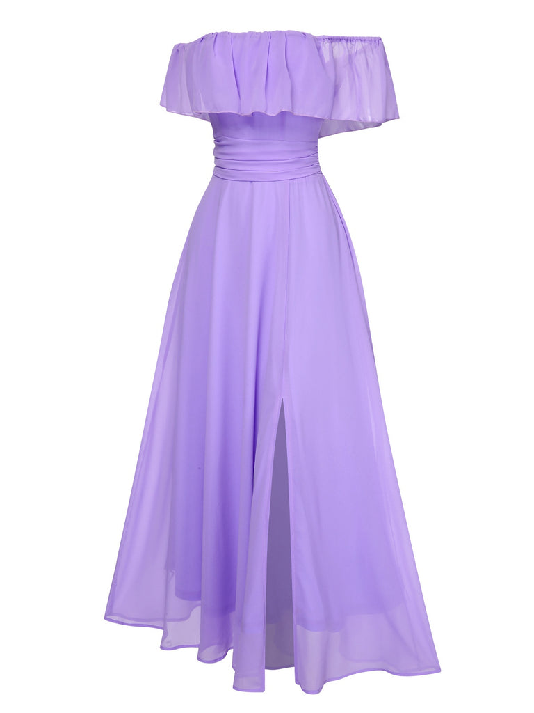 1930s Solid Roll Collar Off Shoulder Slit Dress