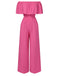 Pink 1960s Solid Off-Shoulder Wideleg Jumpsuit