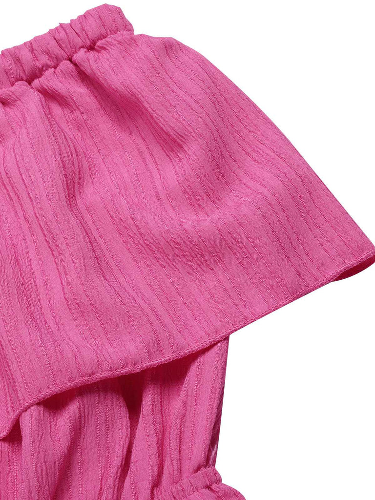 Pink 1960s Solid Off-Shoulder Wideleg Jumpsuit