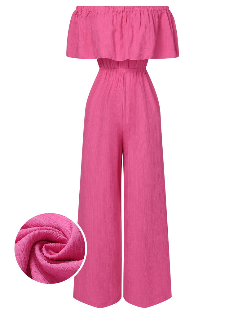 Pink 1960s Solid Off-Shoulder Wideleg Jumpsuit