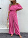 Pink 1960s Solid Off-Shoulder Wideleg Jumpsuit