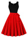 Red 1950s Polka Dot Patchwork Belt Dress