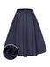 Blue 1940s Solid Button Skirt WIth Belt