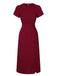 Wine Red 1960s Solid Side Slit Dress