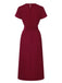 Wine Red 1960s Solid Side Slit Dress