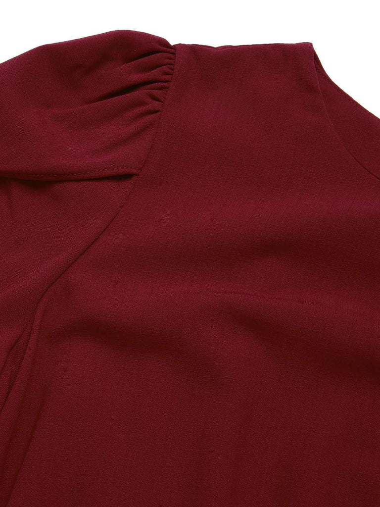 Wine Red 1960s Solid Side Slit Dress