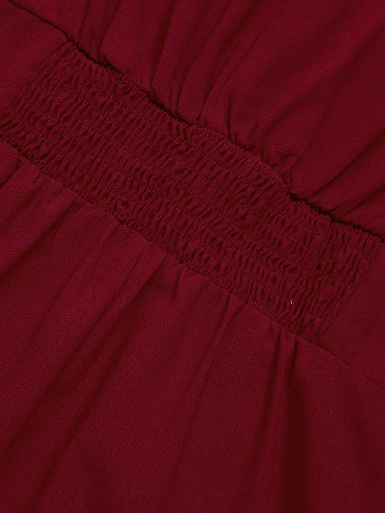 Wine Red 1960s Solid Side Slit Dress