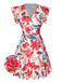 1930s V-Neck Floral Ruffles Flying Sleeve Dress