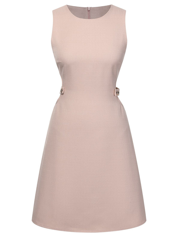 Pink 1960s Waist Hollow Out Solid Dress