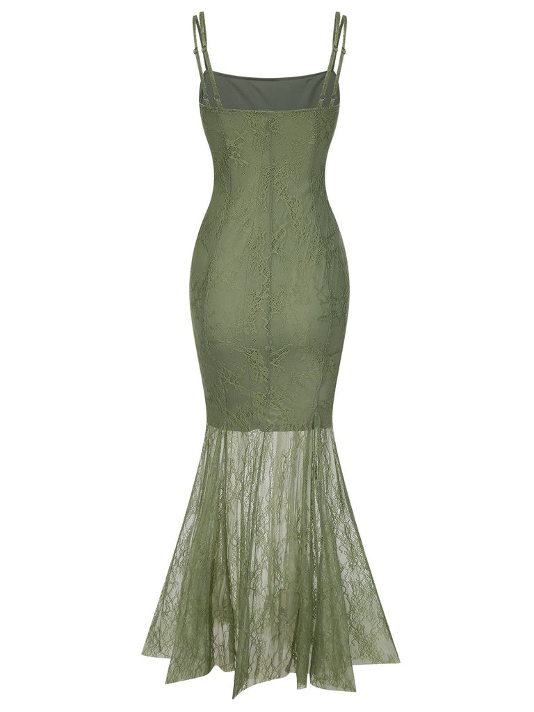 1930s Spaghetti Strap Lace Solid Mermaid Dress