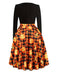 1950s Halloween Pattern Wave Neck Patchwork Dress