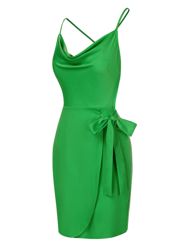 Bright Green 1970s Back Cross Straps Dress