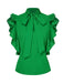 Bright Green 1950s Ruffle Tie Neck Blouse